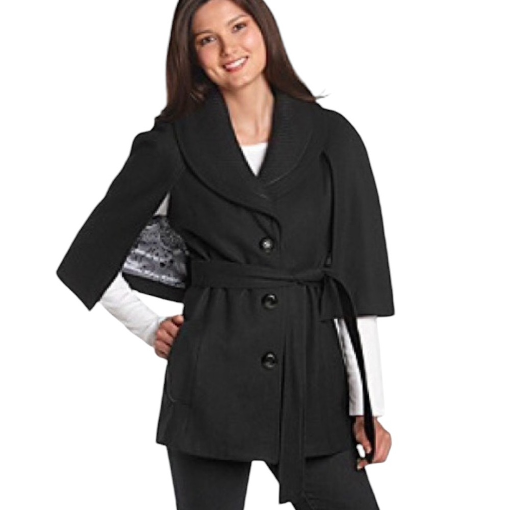 Guess Vintage Black Wool Blend Knit Collared Cape Jacket Coat - M